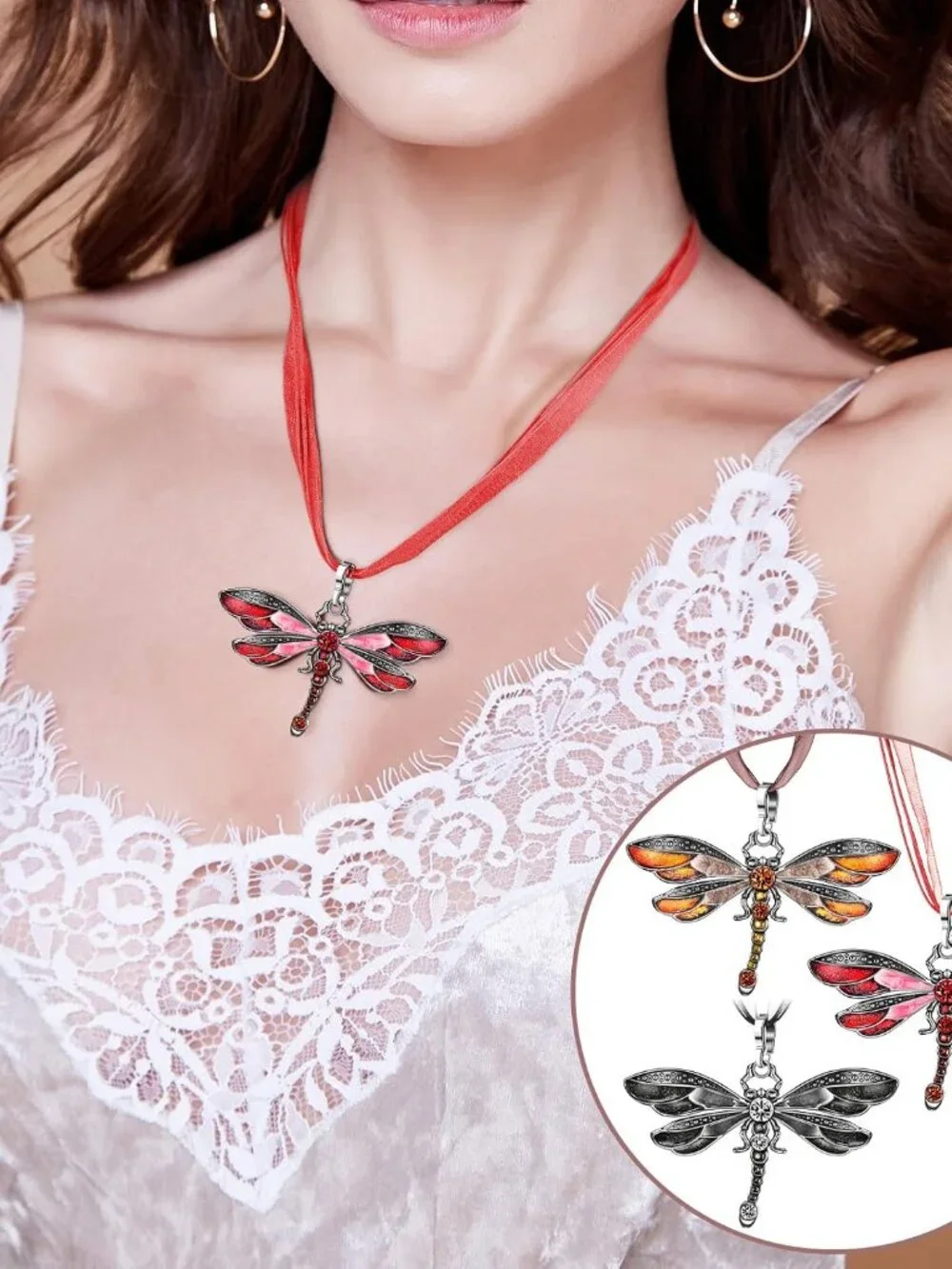 3 Pieces Dragonfly Charm Pendant Bohemian Jewelry for Women Colorful Enamel Vint